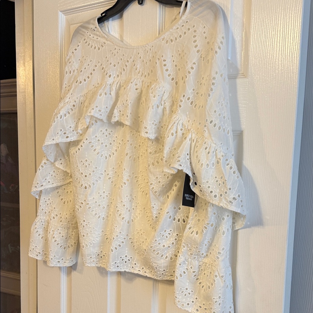 Vera Wang Cream Eyelet Ruffle Blouse